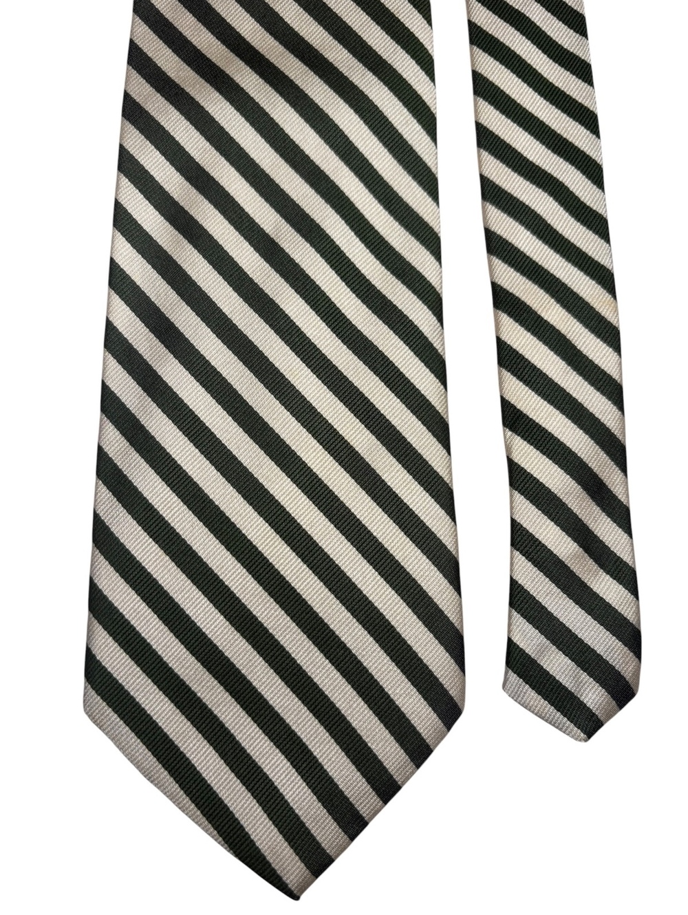 Brooks Brothers Makers Silk Green Cream Repp Stripe Designer Tie
